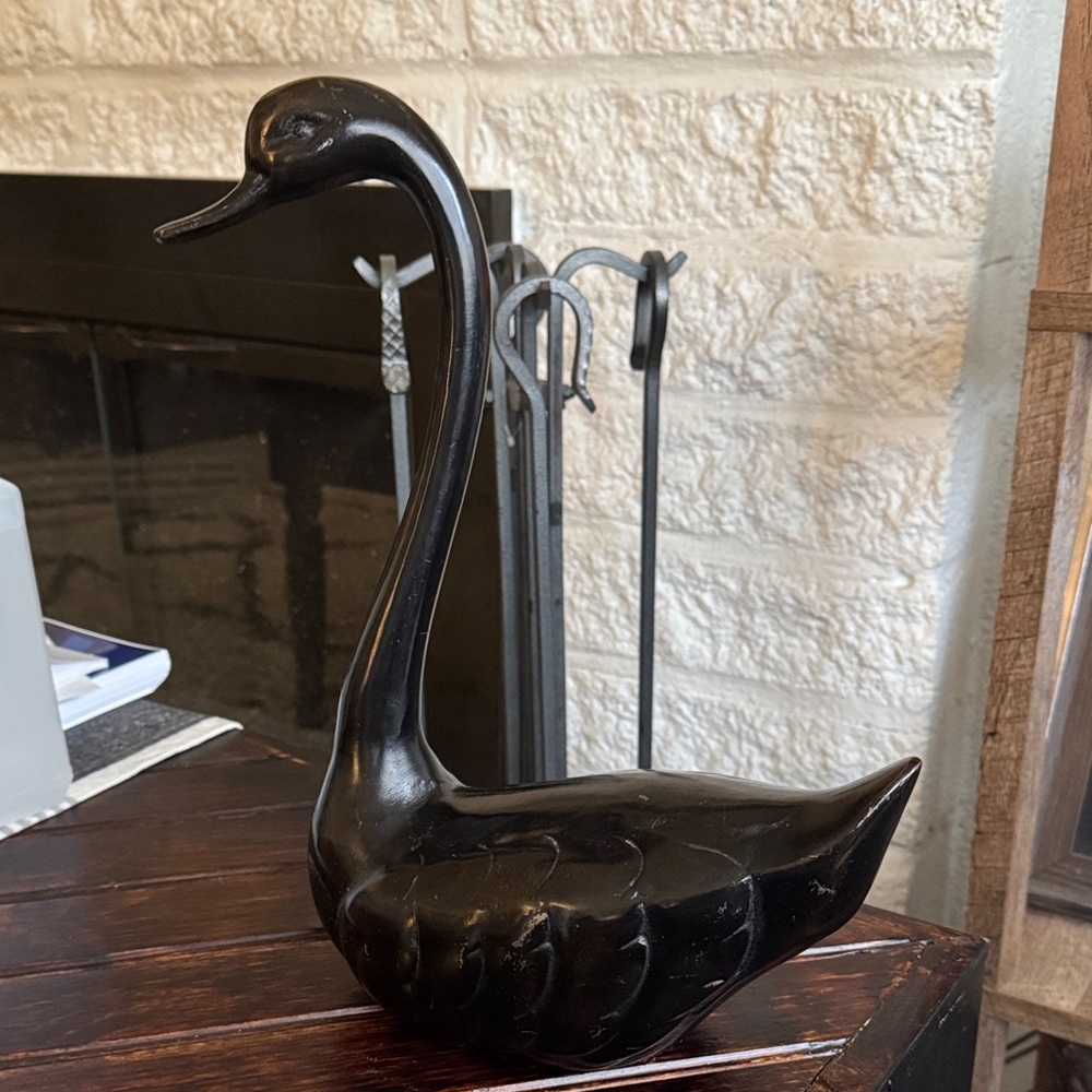 Vintage Toyo Japan Black Metal Swan Sculpture